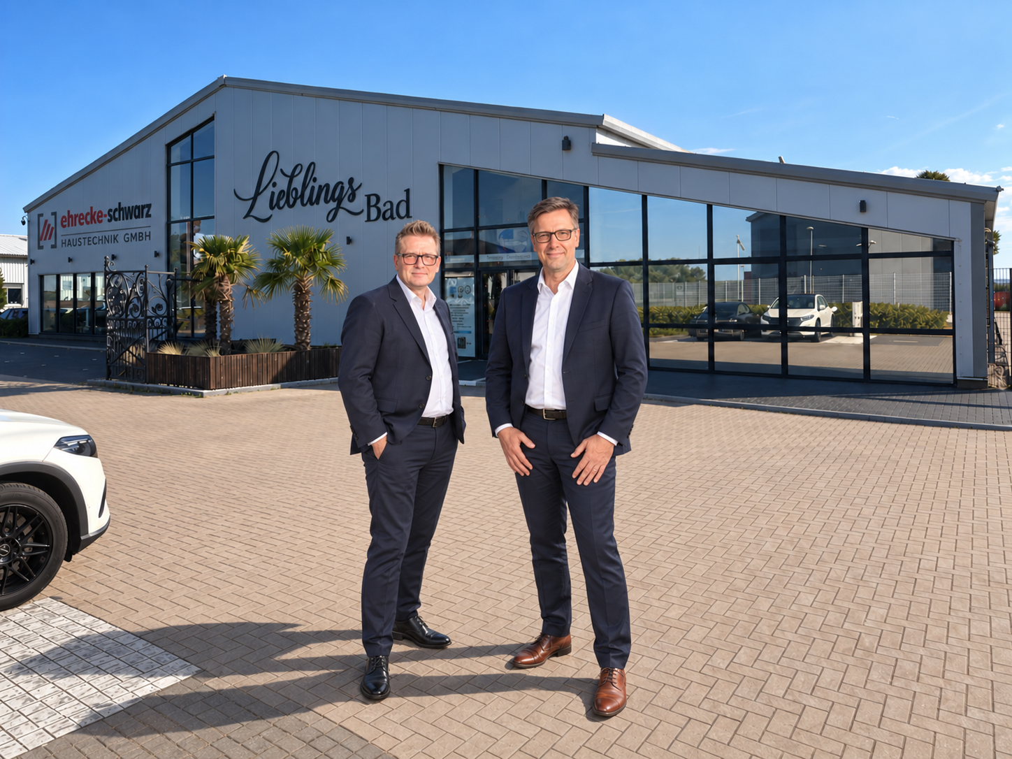 Torsten Schwarz links und Michael Ehrecke rechts vor der Ausstellung in Beckdorf